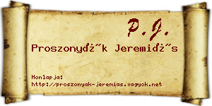 Proszonyák Jeremiás névjegykártya